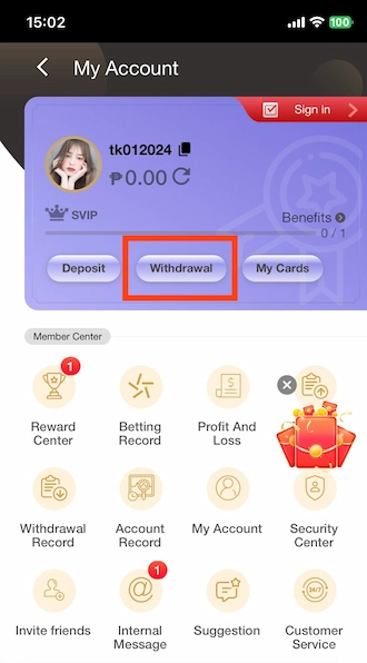 Step 1: 100JILI login and continue to select “Withdrawal”.