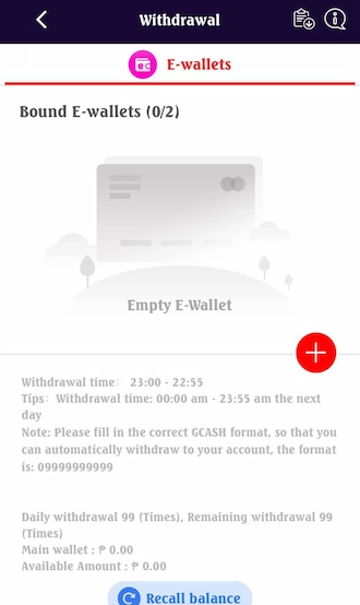 Step 2: Click the plus (+) icon to start adding your withdrawal account.